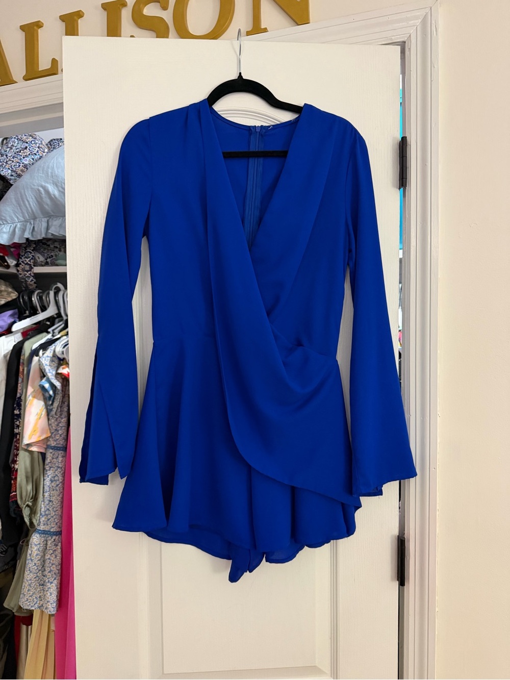 Royal Blue Long Sleeve Wrap Romper